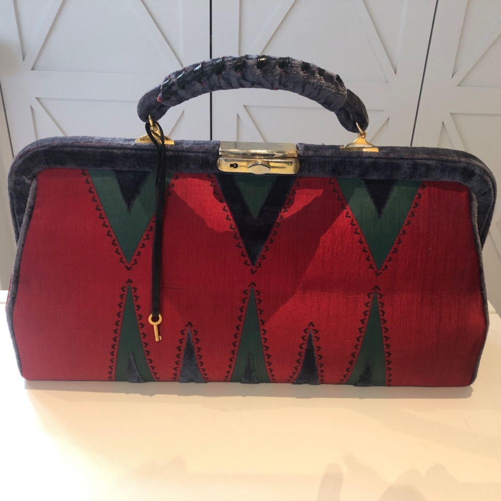 Vintage Roberta di Camerino red, blue, green cut velvet large handbag